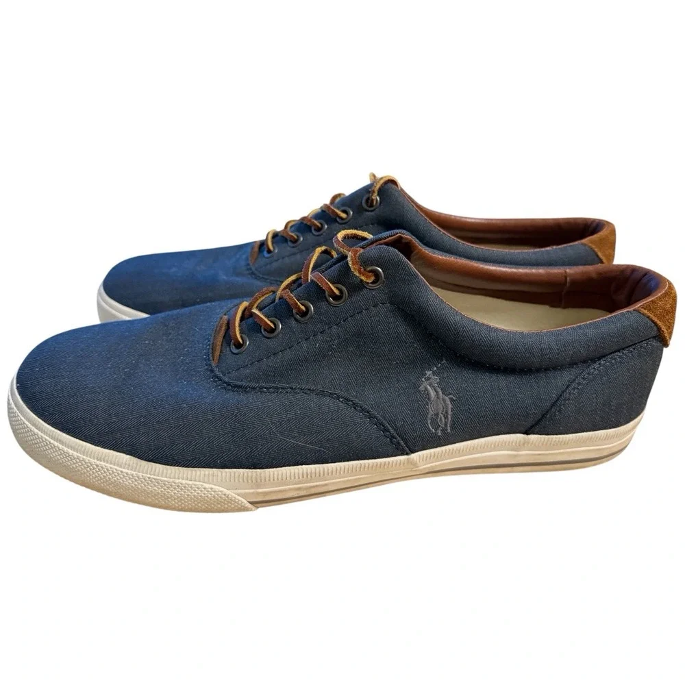 Polo Ralph Lauren Vaughn Shoes Mens 13D Blue Chambray Canvas‎ Fashion Sneakers